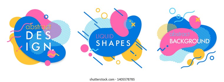 Set of trendy abstract compositions with flowing liquid shapes and geometric elements.Dynamic fluid shapes.Abstract templates perfect for prints; flyers; banners; presentations; covers; logos and more