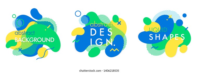 Set of trendy abstract compositions with flowing liquid shapes and geometric elements.Dynamic fluid shapes.Abstract templates perfect for prints; flyers; banners; presentations; covers; logos and more