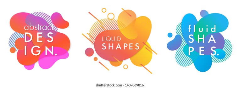 Set of trendy abstract compositions with flowing liquid shapes and geometric elements.Dynamic fluid shapes.Abstract templates perfect for prints; flyers; banners; presentations; covers; logos and more