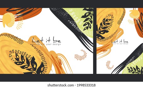 Set of trendy abstract creative and art templates with floral and painting elements. Design for notebook, banner, cover, wallpaper, posters and other
