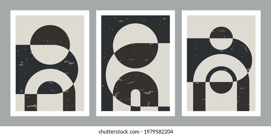 Conjunto de composiciones artísticas minimalistas geométricas y abstractas de moda. Diseño vectorial vintage para decoración de paredes, decoración, impresión, cubierta, afiche, tarjeta, papel pintado.

