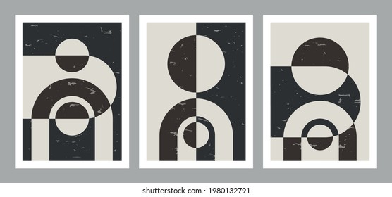 Set of trendy abstract creative geometric minimalist artistic compositions. Vintage vector design for wall decoration, decor, print, cover, poster, card, wallpaper.

