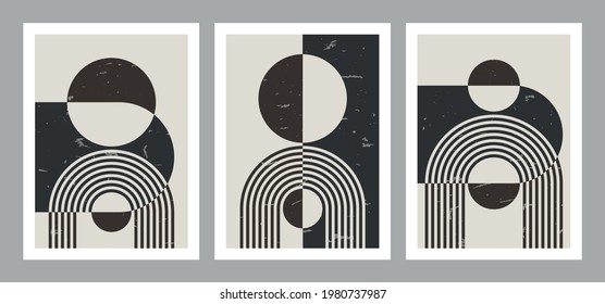 Set of trendy abstract creative geometric minimalist artistic compositions. Vintage vector design for wall decoration, decor, print, cover, poster, card, wallpaper.
