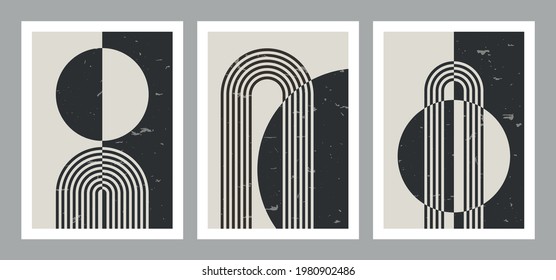 Set of trendy abstract creative geometric minimalist artistic compositions. Vintage vector design for wall decoration, decor, print, cover, poster, card, wallpaper.
