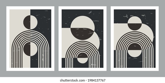 Set of trendy abstract creative geometric minimalist artistic compositions. Vintage vector design for wall decoration, decor, print, cover, poster, card, wallpaper.
