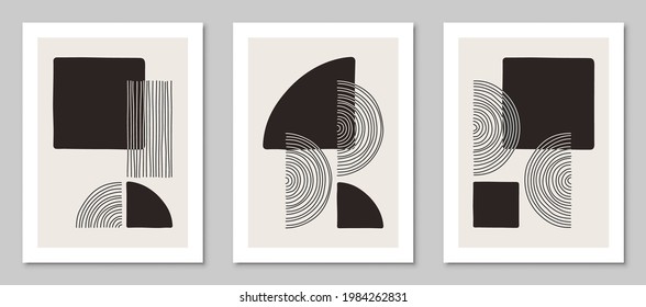 Set of trendy abstract creative geometric minimalist artistic compositions. Vintage vector design for wall decoration, decor, print, cover, poster, card, wallpaper.