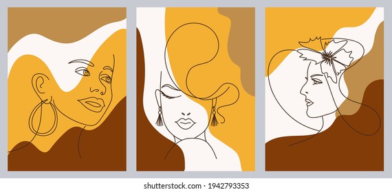 Set of trendy abstract creative hand painted minimalist illustrations. Wall art drawing of people icons. For postcard, poster, social media story design.