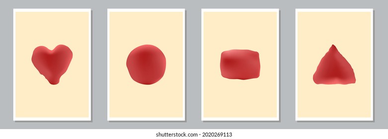 Set of trendy abstract creative minimal artistic hand painted compositions for wall decoration, postcard or brochure cover design. Vector illustration.
