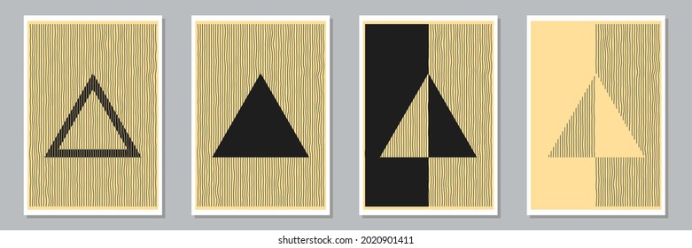 Set of trendy abstract creative minimal artistic hand painted compositions for wall decoration, postcard or brochure cover design. Vector illustration.