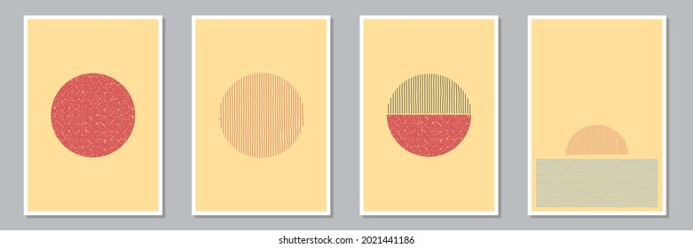 Set of trendy abstract creative minimal artistic hand painted compositions for wall decoration, postcard or brochure cover design. Vector illustration.