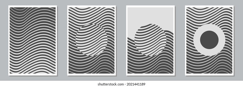 Conjunto de composiciones artísticas artesanales abstractas y modernas para la decoración de paredes, postales o folletos. Ilustración vectorial.