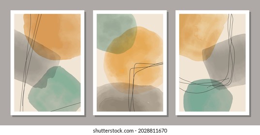 Set of trendy abstract creative minimalist artistic hand painted compositions