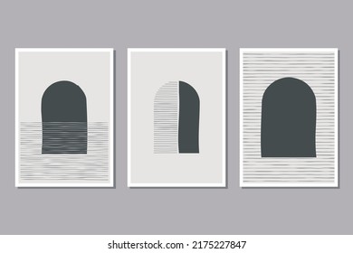 Set of trendy abstract creative minimalist artistic hand painted composition ideal for wall decoration, such as postcard or brochure design, vector illustration
