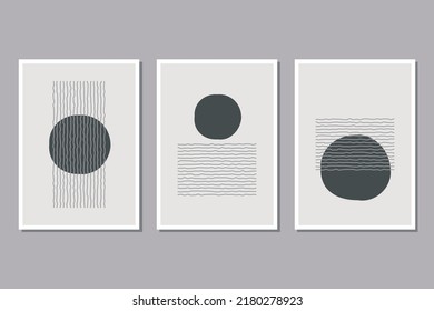 Set of trendy abstract creative minimalist artistic hand painted composition ideal for wall decoration, such as postcard or brochure design, vector illustration	
