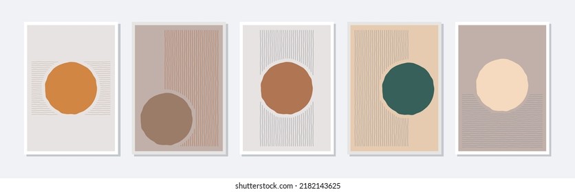 Set of trendy abstract creative minimalist artistic hand painted composition ideal for wall decoration, such as postcard or brochure design, vector illustration	

