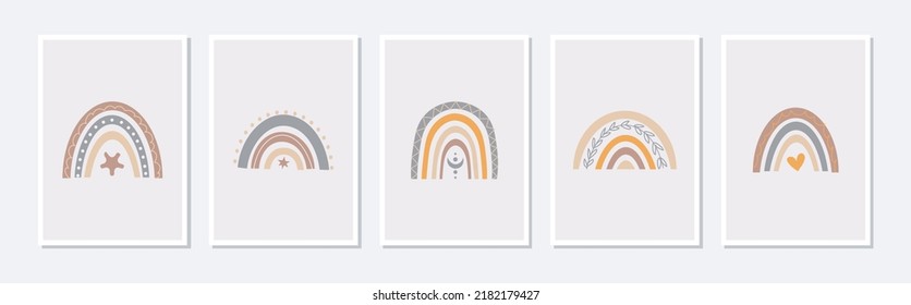Set of trendy abstract creative minimalist artistic hand painted composition ideal for wall decoration, such as postcard or brochure design, vector illustration	
