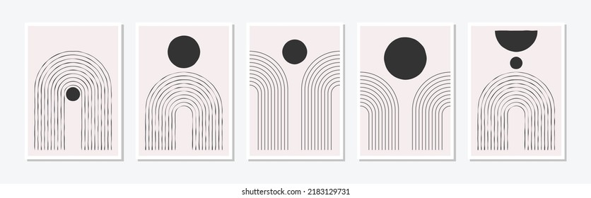 Conjunto de maquetación artística artística, artística y creativa a la moda, abstracta y moderna, ideal para la decoración de paredes, como el diseño de postales o folletos, ilustración vectorial	
