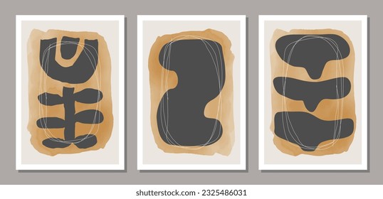 Set of trendy abstract creative minimalist artistic hand painted compositions