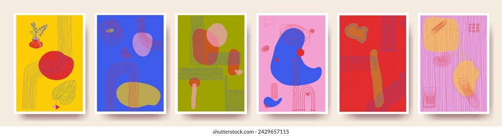 Conjunto de moda abstracto creativo minimalista artístico pintado a mano. Dibujo a mano alzada Composición ideal para decoración de paredes, como diseño de postal, póster o folleto. Vector aislado sobre fondo blanco.