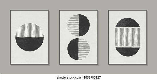 Set of trendy abstract creative posters with texture. Minimalist hand drawn  design for wall decor, cover, print, brochure, card, postcard, wallpaper, background, social media. Vector illustration - Shutterstock ID 1851903127