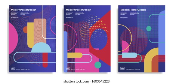 Set of trendy abstract design template with colourful geometric shapes. Applicable for covers, posters, brochures, flyers, presentations, banners. Vector illustration. Eps 10
