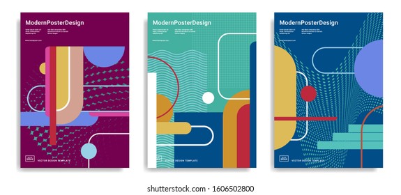 Set of trendy abstract design template with colourful geometric shapes. Applicable for covers, posters, brochures, flyers, presentations, banners. Vector illustration. Eps 10