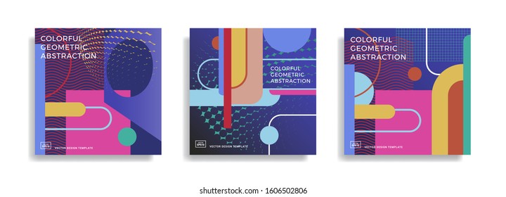 Set of trendy abstract design template with colourful geometric shapes. Applicable for covers, posters, brochures, flyers, presentations, banners. Vector illustration. Eps 10