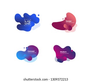 Set of trendy abstract design templates with fluid and liquid shapes. Bright geometric gradient elements. Applicable for banners, covers, logos, social posts, presentations. Vector illustration. Eps10
