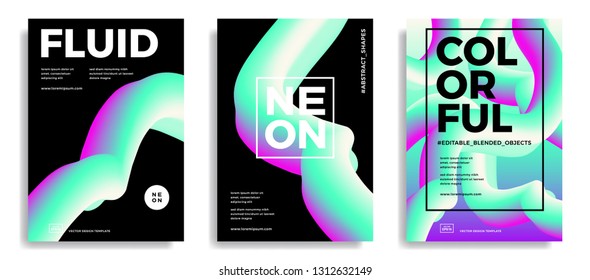 Set of trendy abstract design templates with 3d flow shapes. Dynamic gradient composition. Applicable for covers, brochures, flyers, presentations, banners. Vector illustration. Eps10