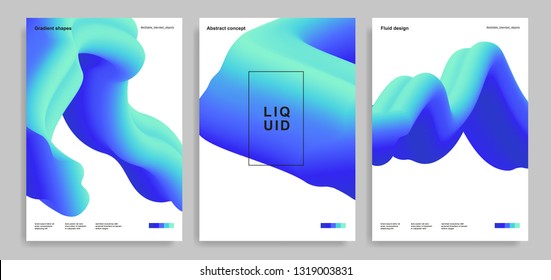 Set of trendy abstract design templates with 3d flow shapes. Dynamic gradient composition. Applicable for covers, brochures, flyers, presentations, banners. Vector illustration. Eps10
