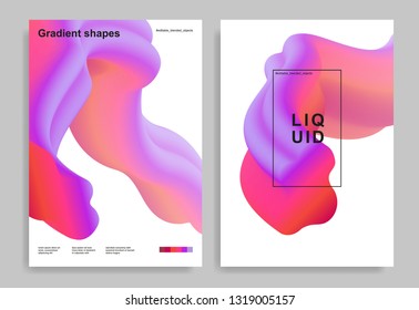 Set of trendy abstract design templates with 3d flow shapes. Dynamic gradient composition. Applicable for covers, brochures, flyers, presentations, banners. Vector illustration. Eps10