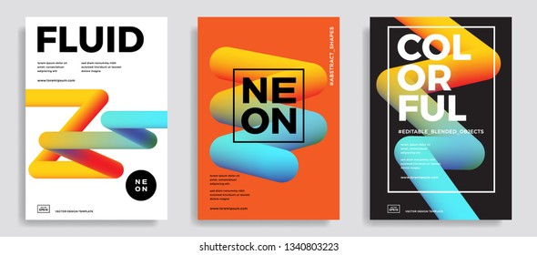 Set of trendy abstract design templates with 3d flow shapes. Dynamic gradient composition. Applicable for covers, brochures, flyers, presentations, banners. Vector illustration. Eps10