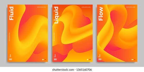 Set of trendy abstract design templates with 3d flow shapes. Dynamic gradient composition. Applicable for covers, brochures, flyers, presentations, banners. Vector illustration. Eps10