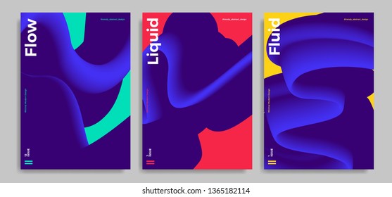 Conjunto de Plantillas de diseño abstracto de moda con Formas de flujo 3d. Composición dinámica del gradiente. Aplicable para cubiertas, folletos, volantes, presentaciones, Anuncios. Ilustración vectorial. Eps10