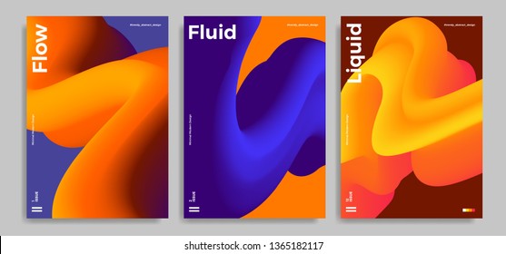 Set of trendy abstract design templates with 3d flow shapes. Dynamic gradient composition. Applicable for covers, brochures, flyers, presentations, banners. Vector illustration. Eps10