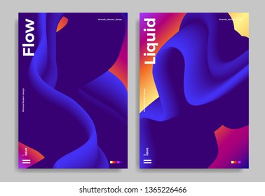 Set of trendy abstract design templates with 3d flow shapes. Dynamic gradient composition. Applicable for covers, brochures, flyers, presentations, banners. Vector illustration. Eps10