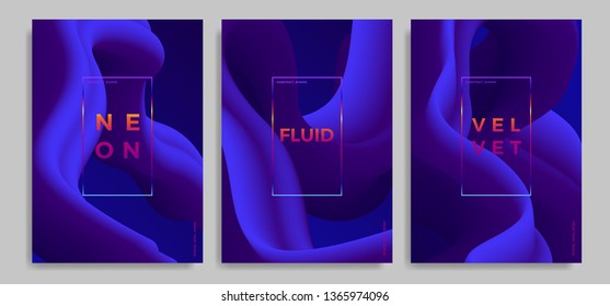 Set of trendy abstract design templates with 3d flow shapes. Dynamic gradient composition. Applicable for covers, brochures, flyers, presentations, banners. Vector illustration. Eps10