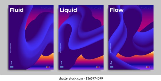 Set of trendy abstract design templates with 3d flow shapes. Dynamic gradient composition. Applicable for covers, brochures, flyers, presentations, banners. Vector illustration. Eps10