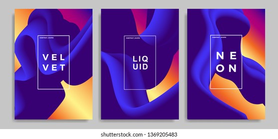 Set of trendy abstract design templates with 3d flow shapes. Dynamic gradient composition. Applicable for covers, brochures, flyers, presentations, banners. Vector illustration. Eps10