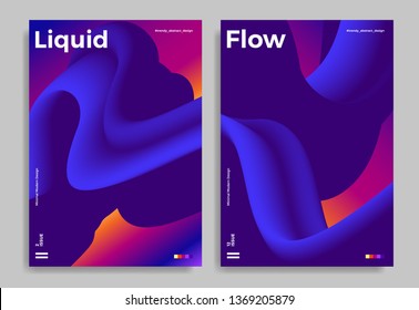 Set of trendy abstract design templates with 3d flow shapes. Dynamic gradient composition. Applicable for covers, brochures, flyers, presentations, banners. Vector illustration. Eps10