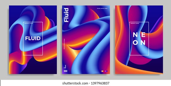 Set of trendy abstract design templates with 3d flow shapes. Dynamic gradient composition. Applicable for covers, brochures, flyers, presentations, banners. Vector illustration. Eps10