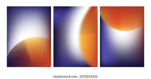 Set of trendy abstract design templates with vibrant gradient shapes. Bright colors.  Applicable for covers, placards, posters, flyers, presentations and banners.  Mesh gradient sun vector design