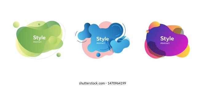 Set of trendy abstract elements. Gradient liquid shapes with multi layer effect. Templates for presentations, banners, flyers and apps. Vector illustration