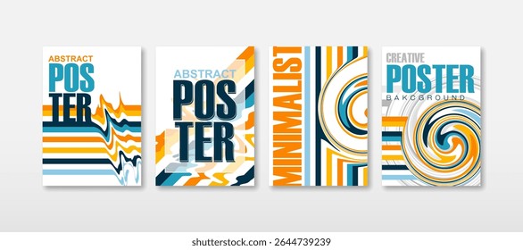 Set of trendy abstract geometric backgrounds. Colorful swirling poster design. Applicable for flyers, brochures, covers, magazines, books, banners, etc