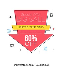 Set of Trendy Abstract Geometric Vector Bubbles. New Arrival, Big Sale and Special Offer. Vivid Banner in Retro Poster Design Style. Vintage Colors and Shapes in Memphis Style