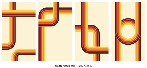 Set of trendy abstract rainbow posters. Retro vector backgrounds in 60s,70s stale. Design for wall decor, social medis,template,blog.interior