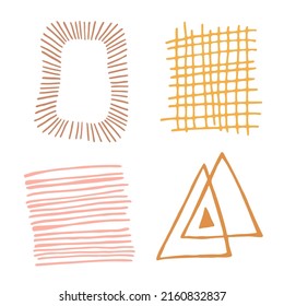 Set of trendy abstract shapes for design of social networks, collages, posters, postcards, patterns, advertising banners. Illustrations in style of doodle, boho, hand draw