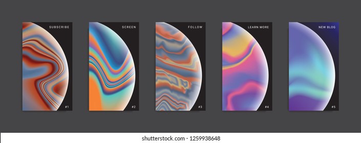 Set of trendy abstract stories templates. Social media pack with surreal gradient textured spheres. Vector illustration. Eps10