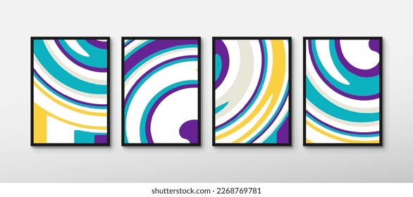 Set of trendy abstract swirl wave wall decor. Modern circular poster background. Beautifully curved shape illustration for home decoration