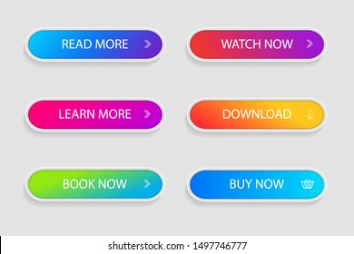 Set of trendy action button for web, mobile app.Template gradient navigation button menu.Gradient icon for shop, game, banner.Button collection. vector eps10